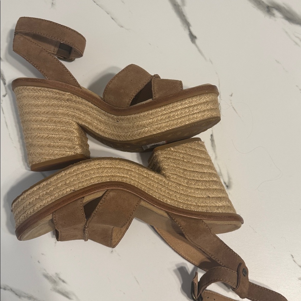 Ugg Tan Suede Wedge Ankle Wrap Sandals. Size 9-1/2 - Picture 9 of 15